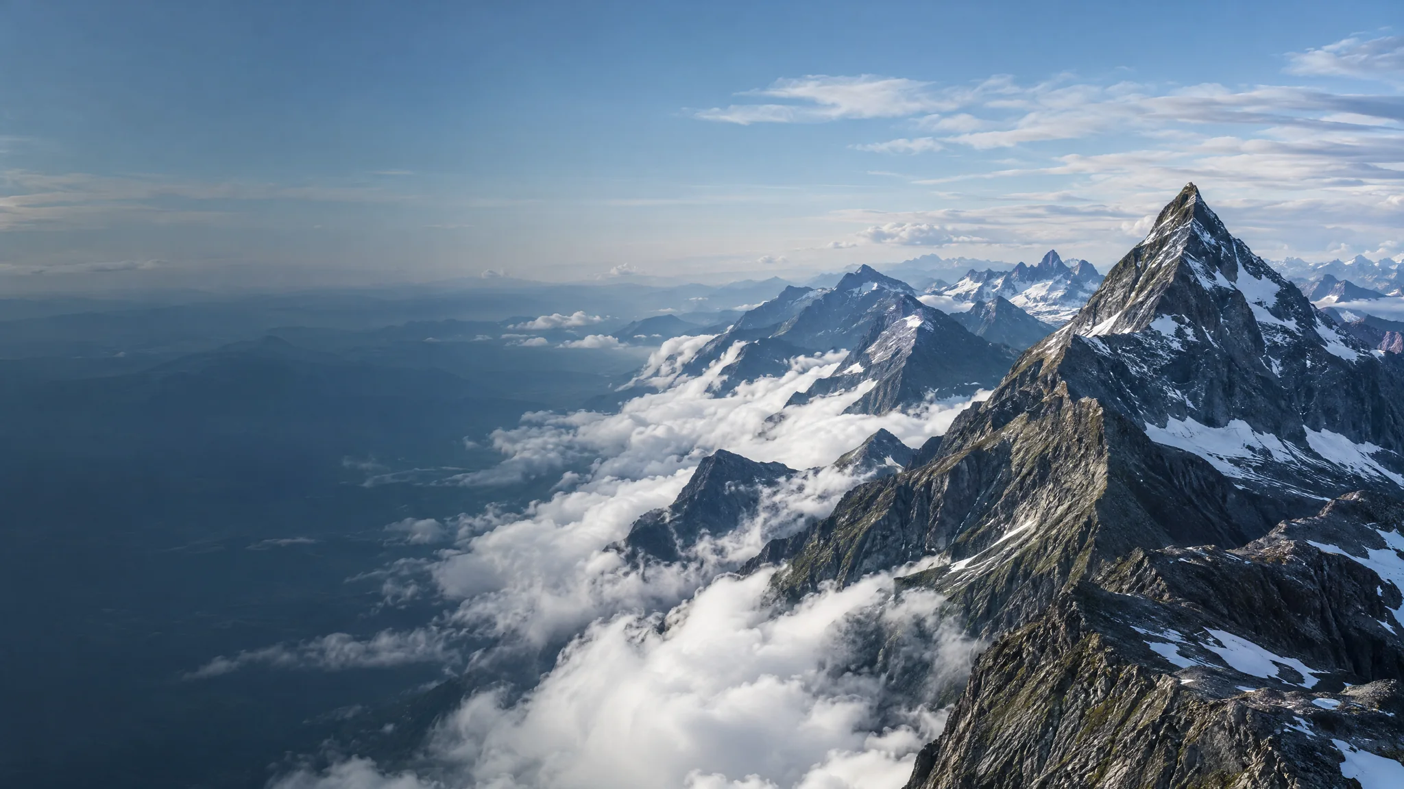 Illustrert utsikt over fjellrygger og fjord